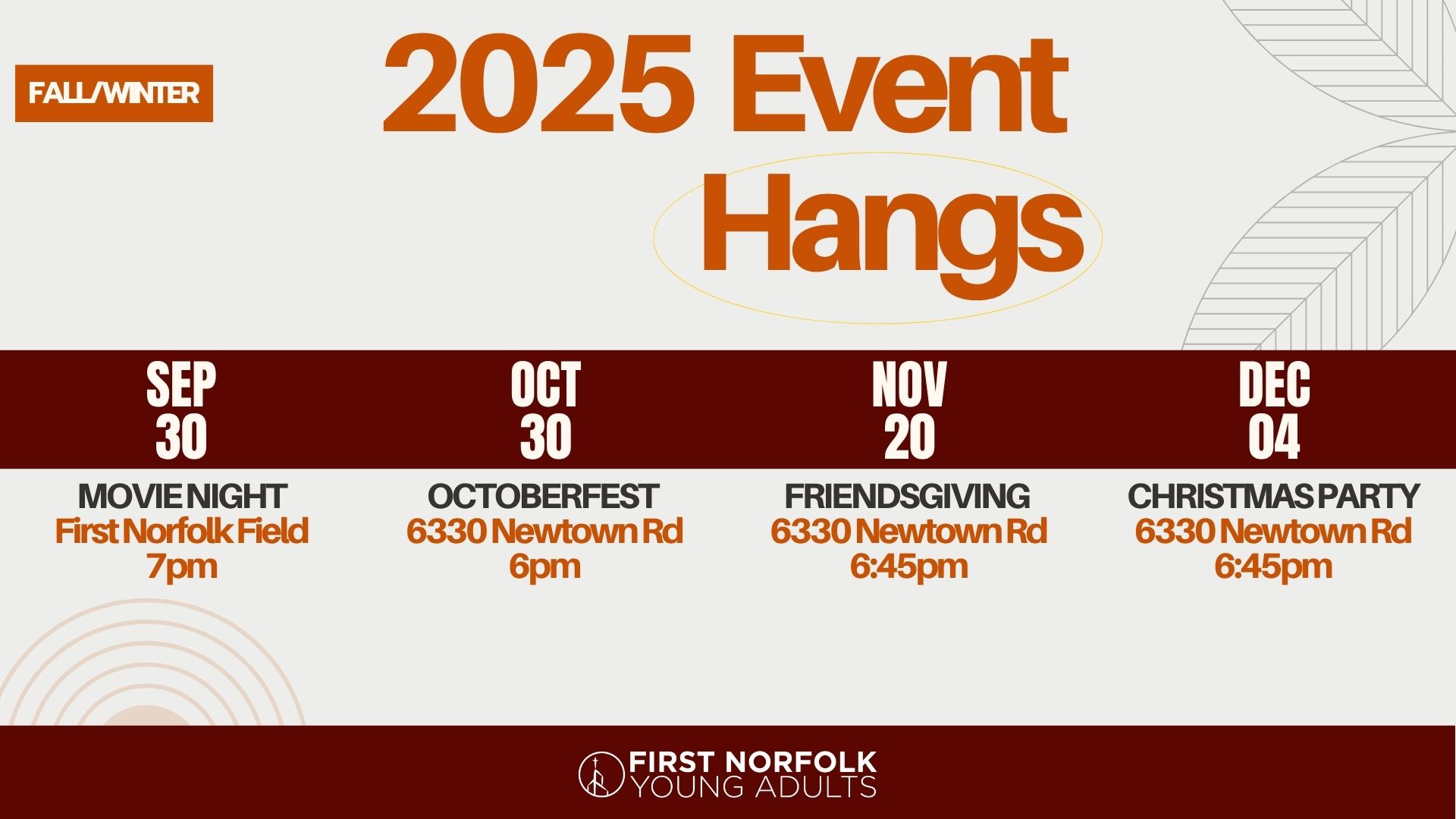 Young Adults Fall 2025 Events Hang